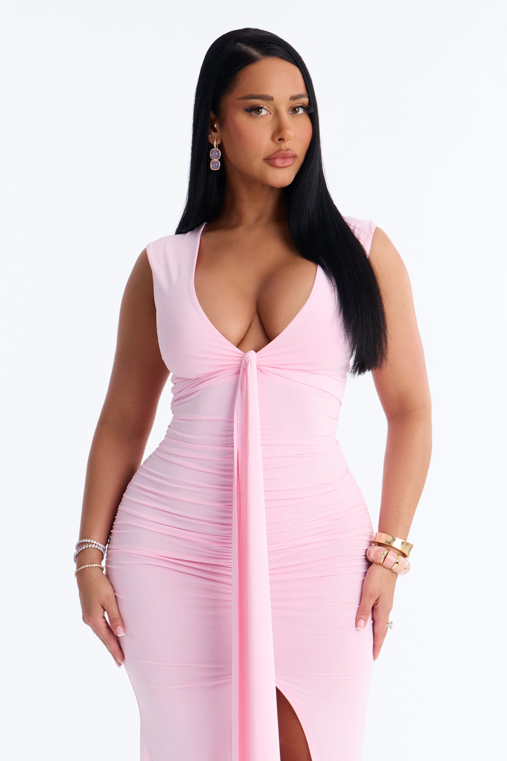 Stella Ruched Draped Maxi Dress - Pink