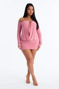 For The Plot Off Shoulder Mini Dress - Mauve