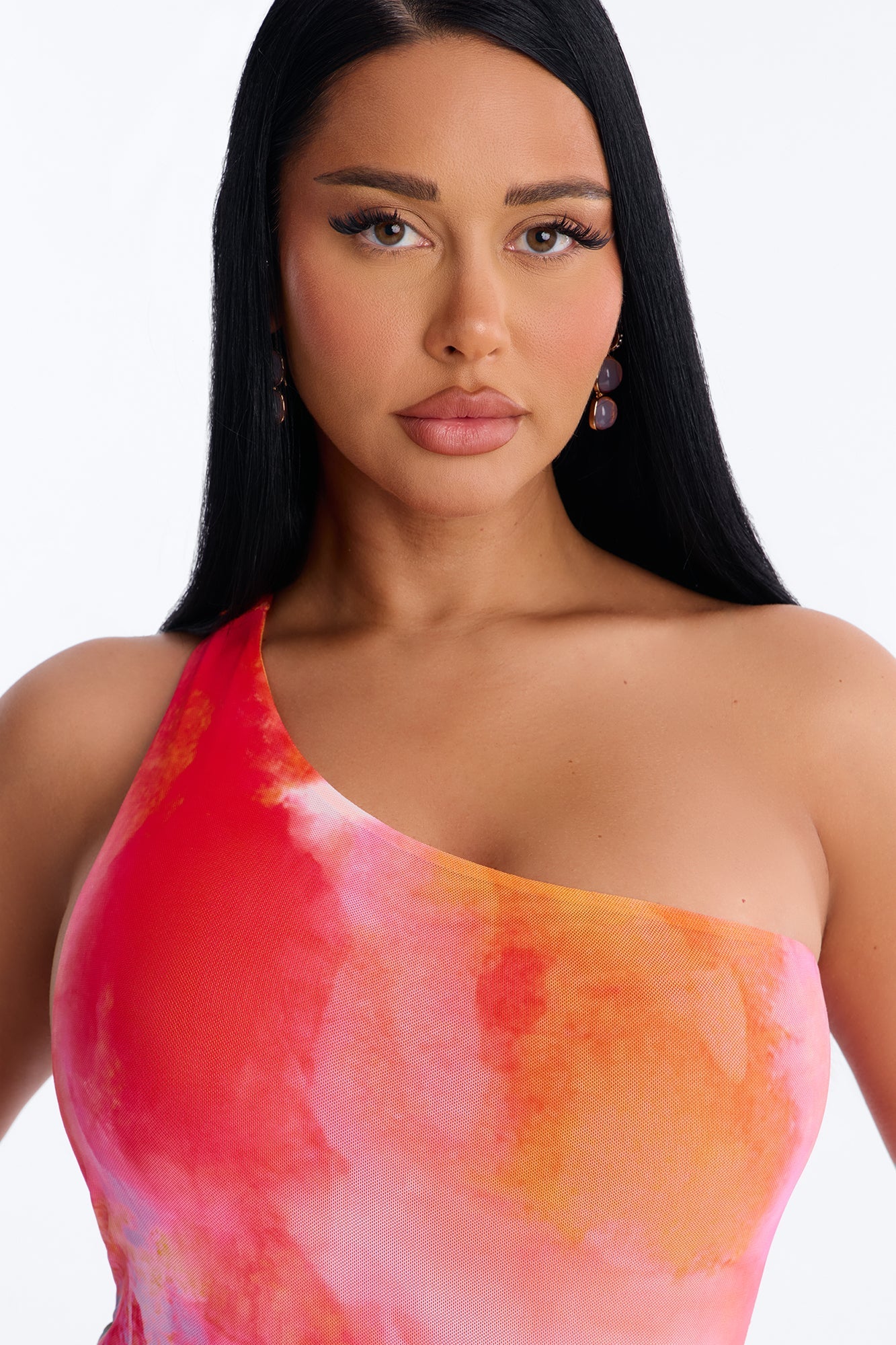 Macy One Shoulder Sheer Maxi Dress - Orange/combo