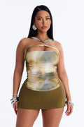 Hallucinating You Ruched Hardware Halter Top - Olive/combo