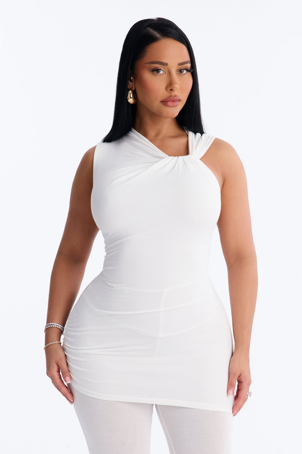 Tiana Ruched Skinny Leg Jumpsuit - Off White