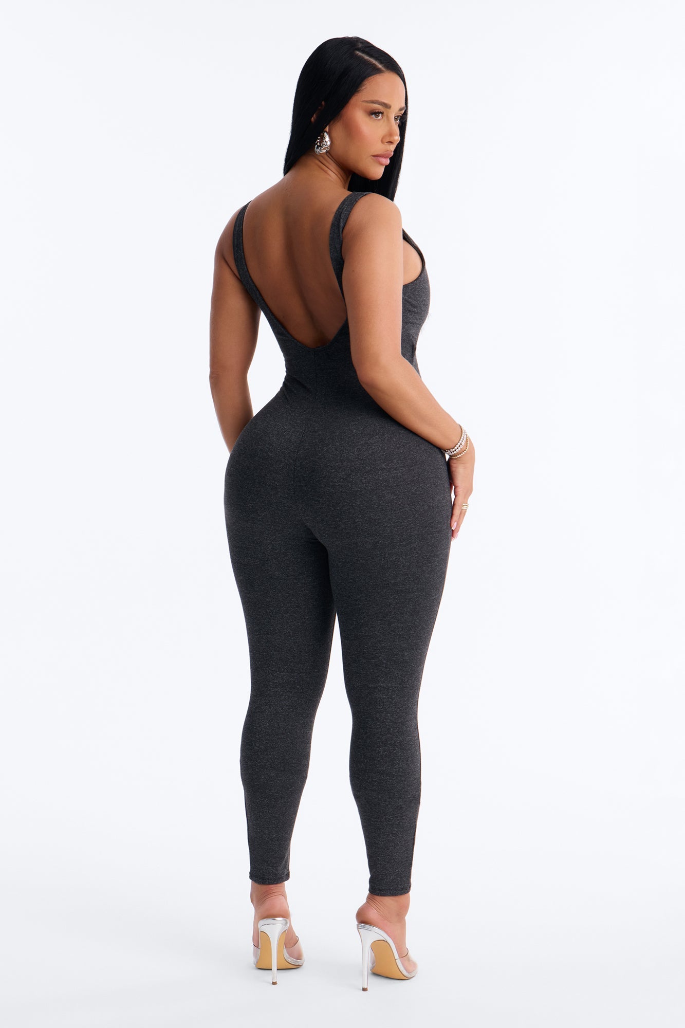 Malia Built In Bra Catsuit - Charcoal