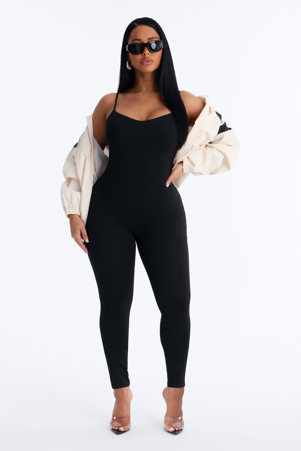 Marina Built In Bra Cami Catsuit - Black