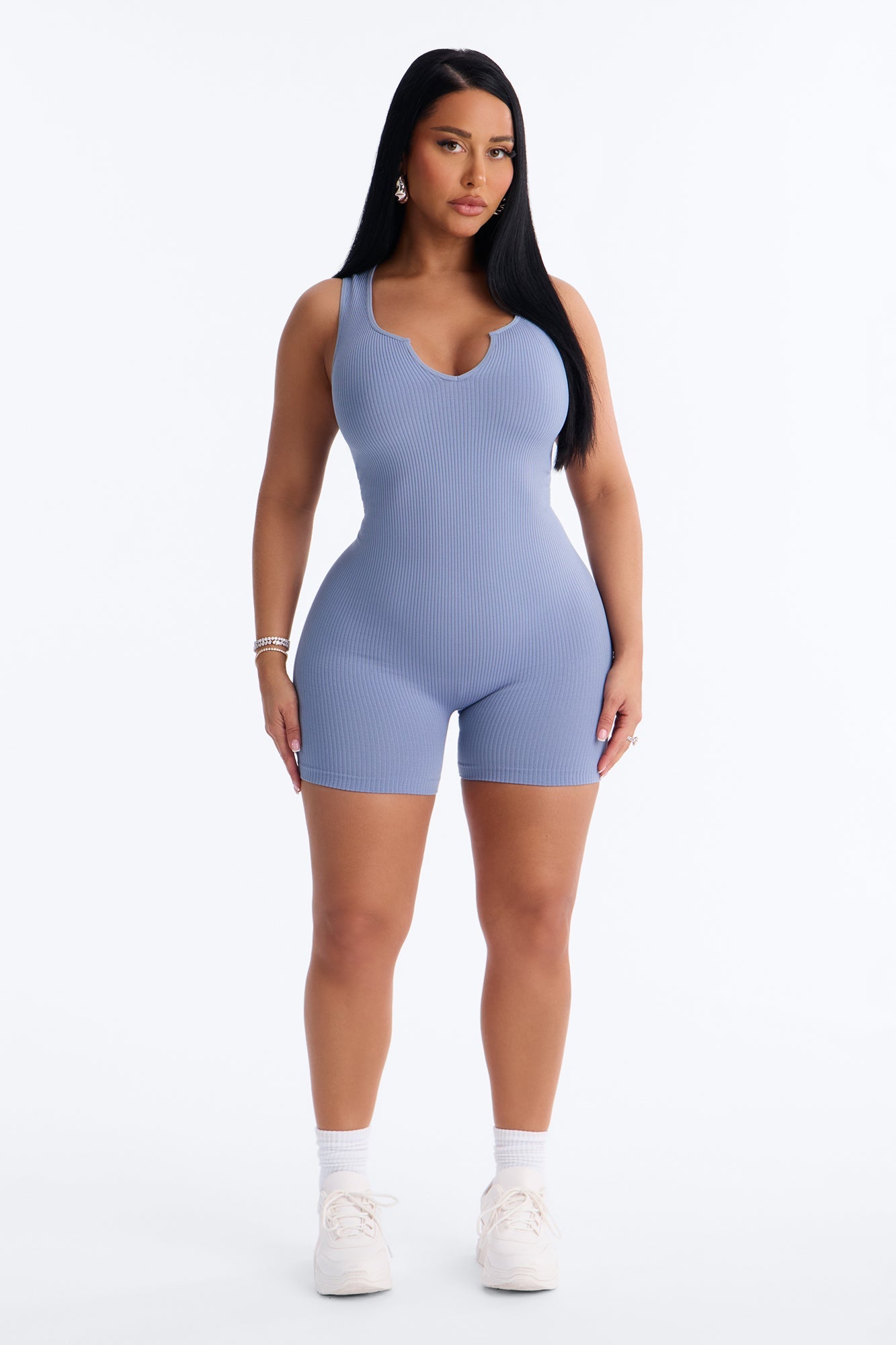 Weekend Errands Seamless Biker Short Romper - Blue