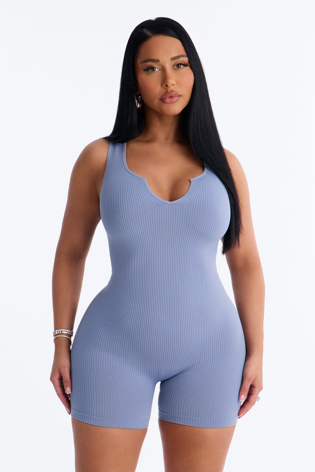 Weekend Errands Seamless Biker Short Romper - Blue