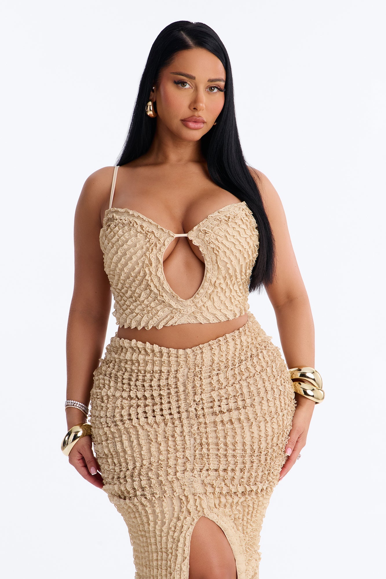 Kelsey Textured Maxi Skirt Set - Beige