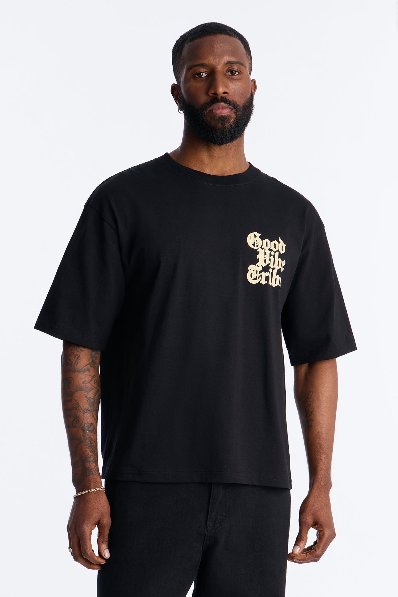 Good Vibe Tribe Boxy Short Sleeve Tee - Black
