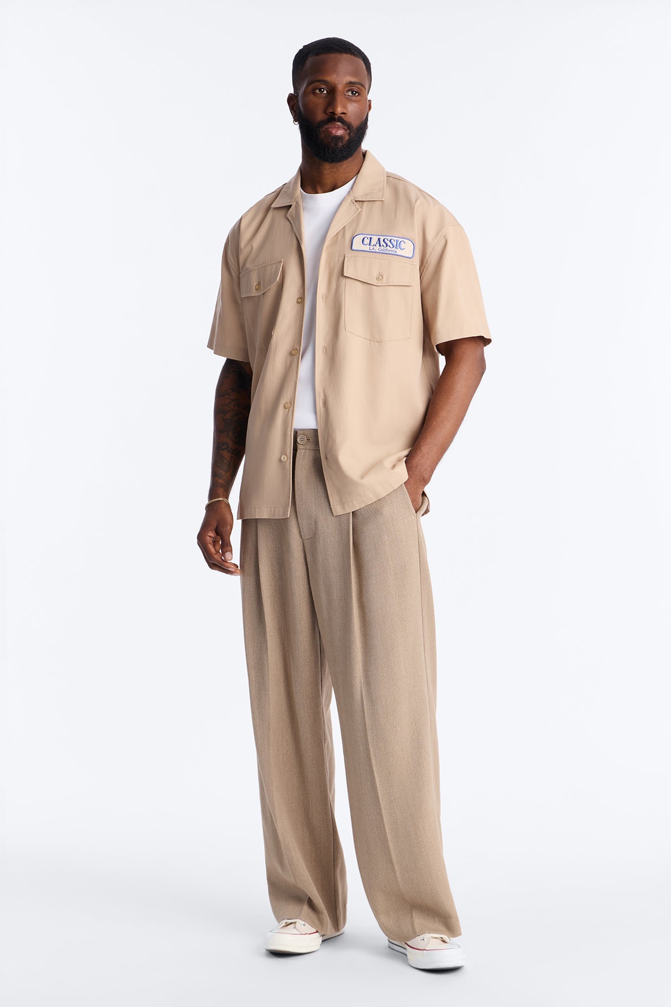 Classic Mechanic Button Up Shirt - Tan