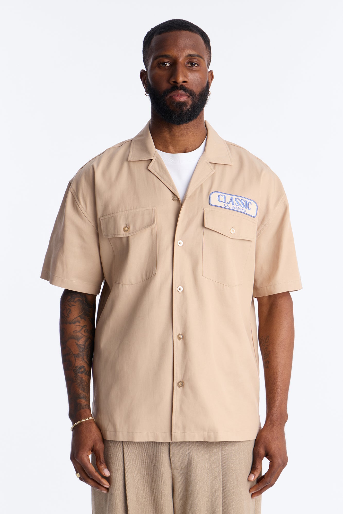 Classic Mechanic Button Up Shirt - Tan