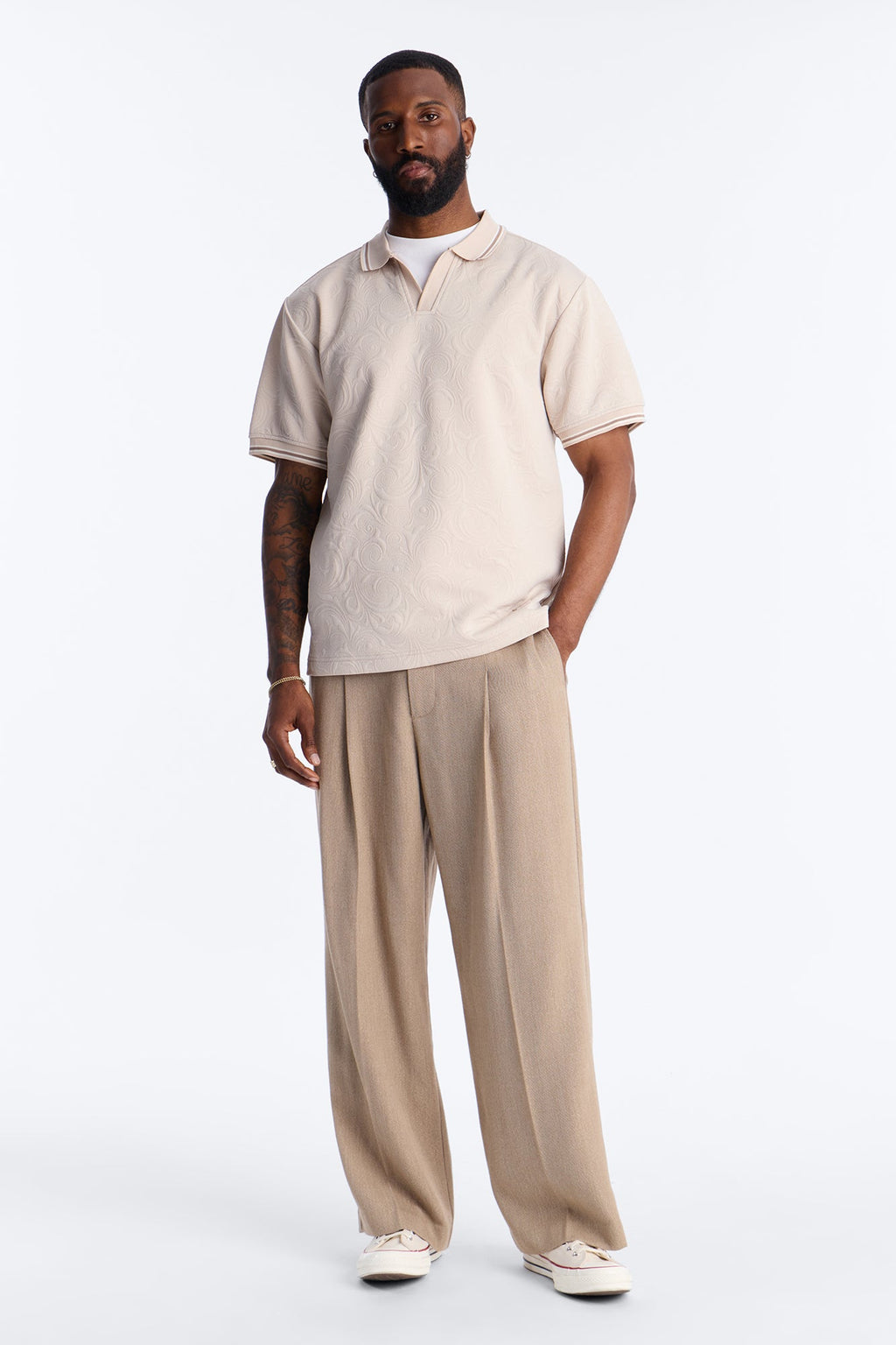 Saints Floral Johnny Collar Polo - Oatmeal