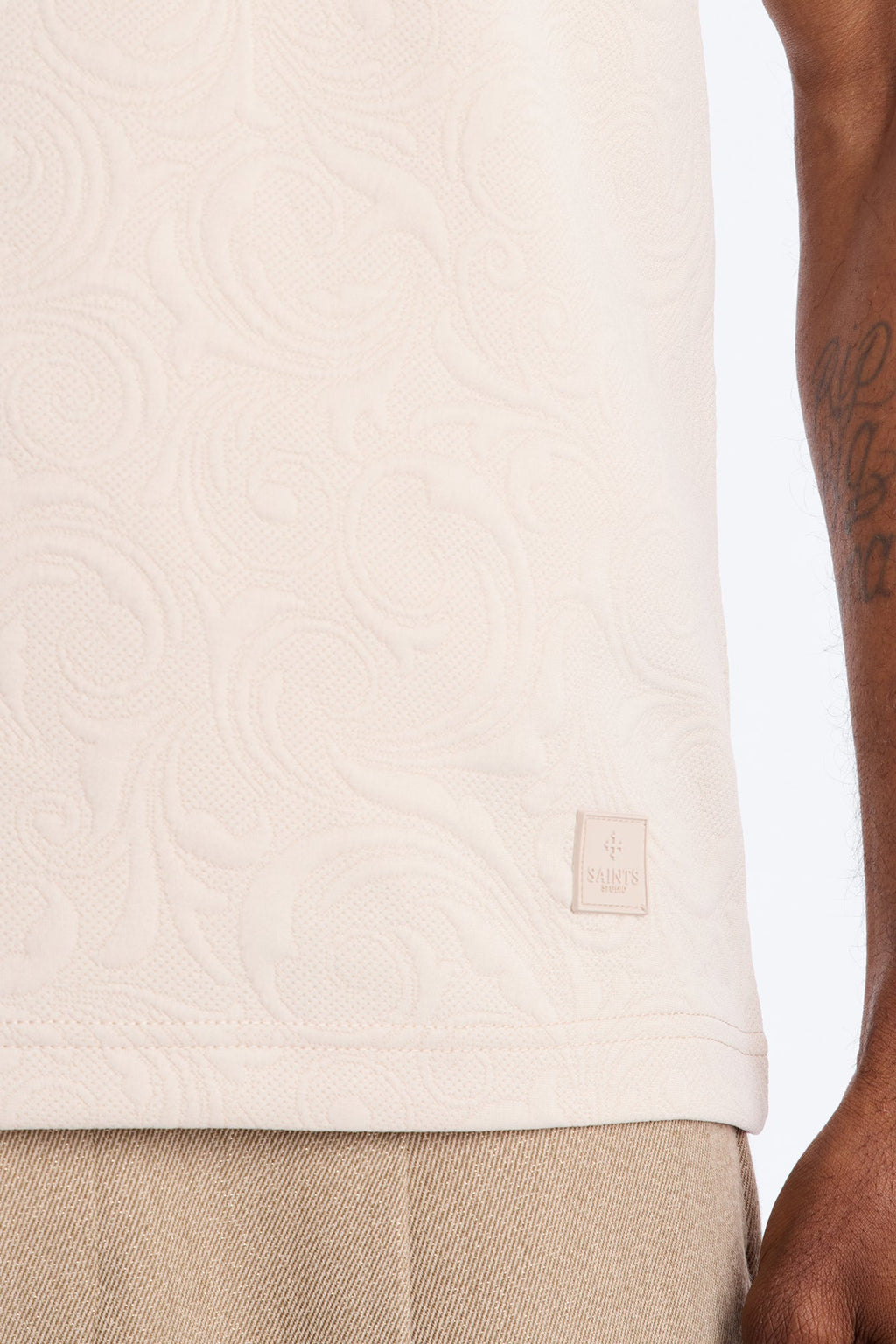 Saints Floral Johnny Collar Polo - Oatmeal