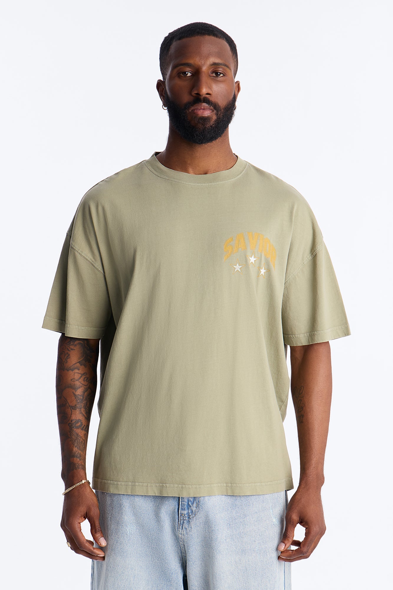 Our Savior Jesus Oversized Short Sleeve Tee - Olive