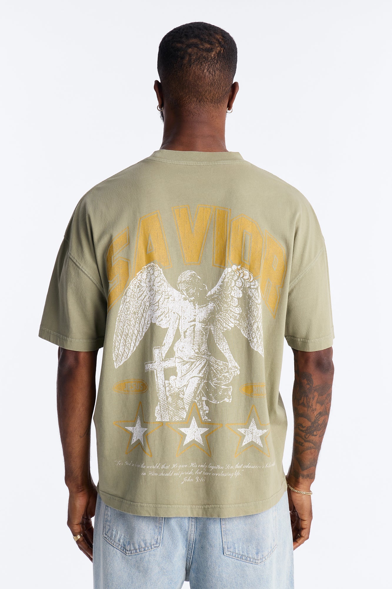 Our Savior Jesus Oversized Short Sleeve Tee - Olive
