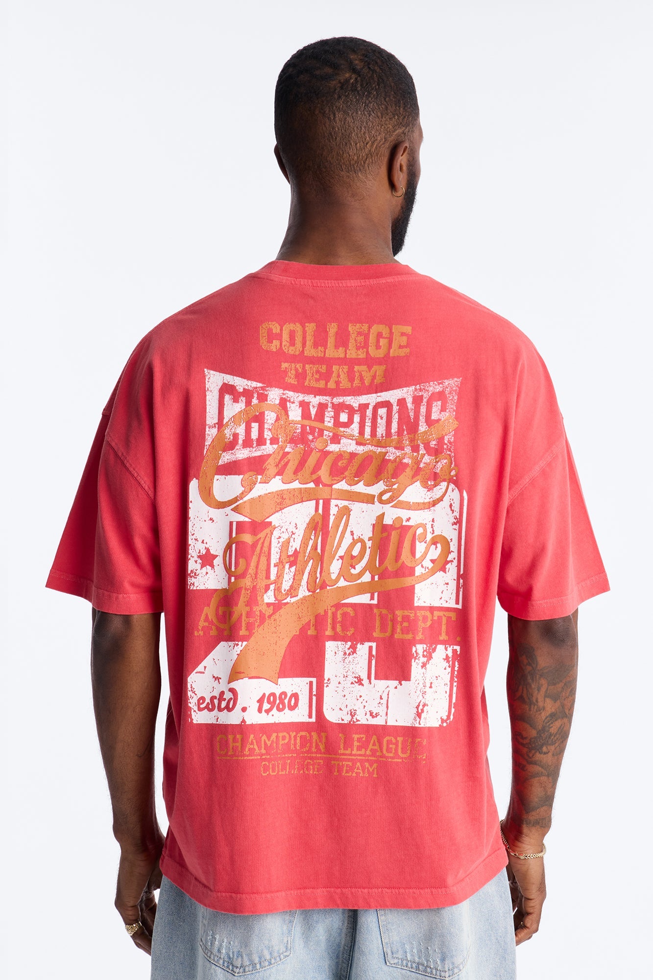 Chicago Athletic Dept Champs Oversized Short Sleeve Tee - Red