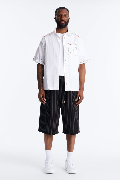 Baggy Straight Striped Soho Refined Short - Black