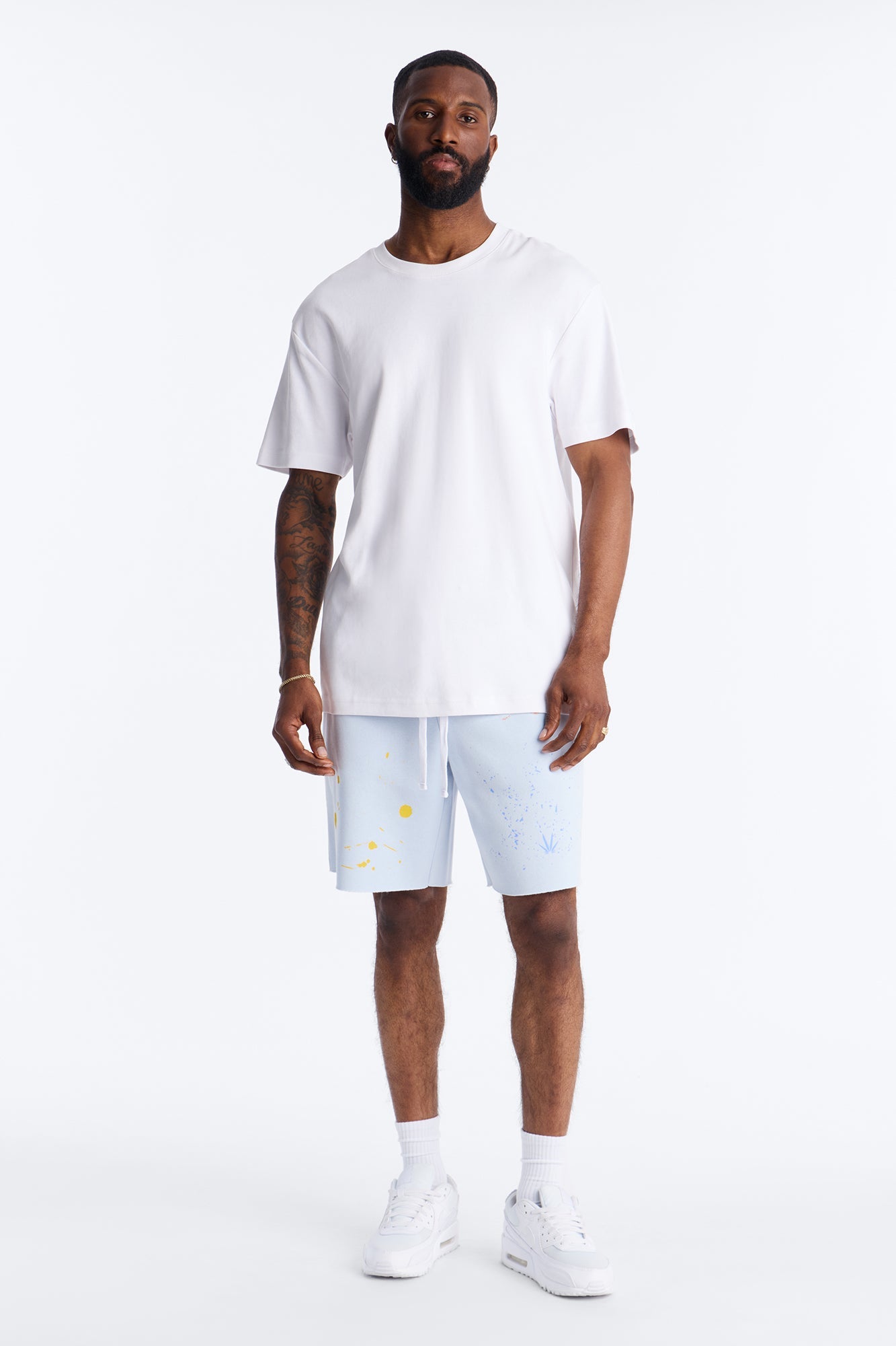Relaxed Painted Gallery Embroidered Sweatshort - SkyBlue
