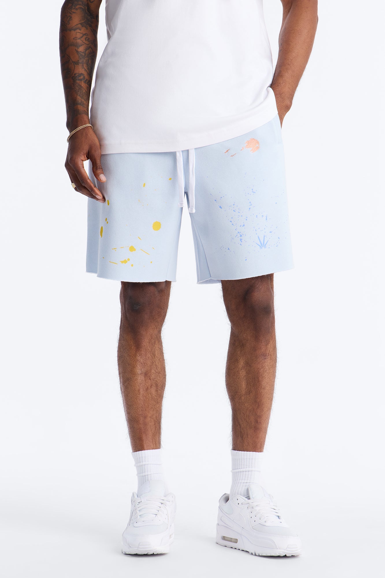 Relaxed Painted Gallery Embroidered Sweatshort - SkyBlue