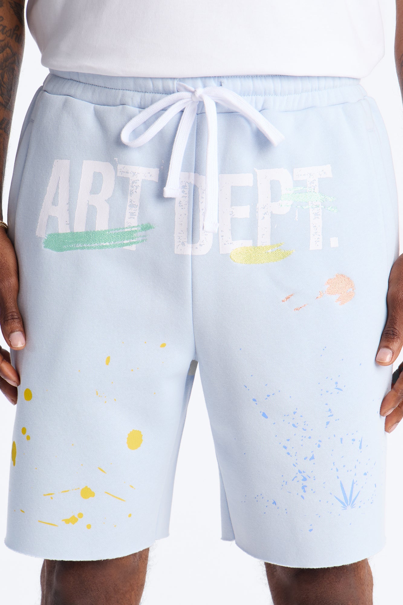 Relaxed Painted Gallery Embroidered Sweatshort - SkyBlue
