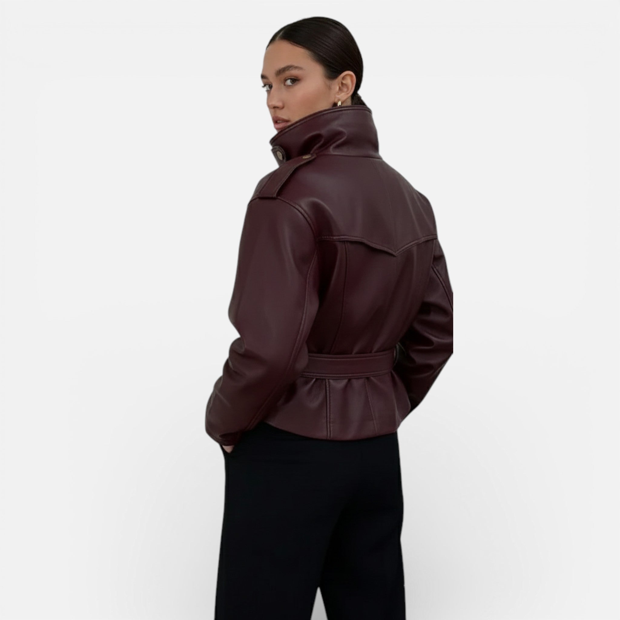 CIVI | Women’s Waist-Cinched Jacket – Heritage Burgundy Elegance