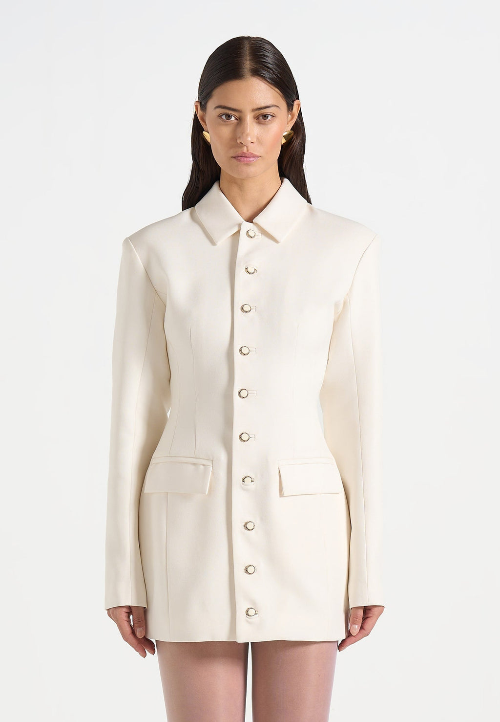 Amelie - Cinch Button Up Blazer Dress - Off White