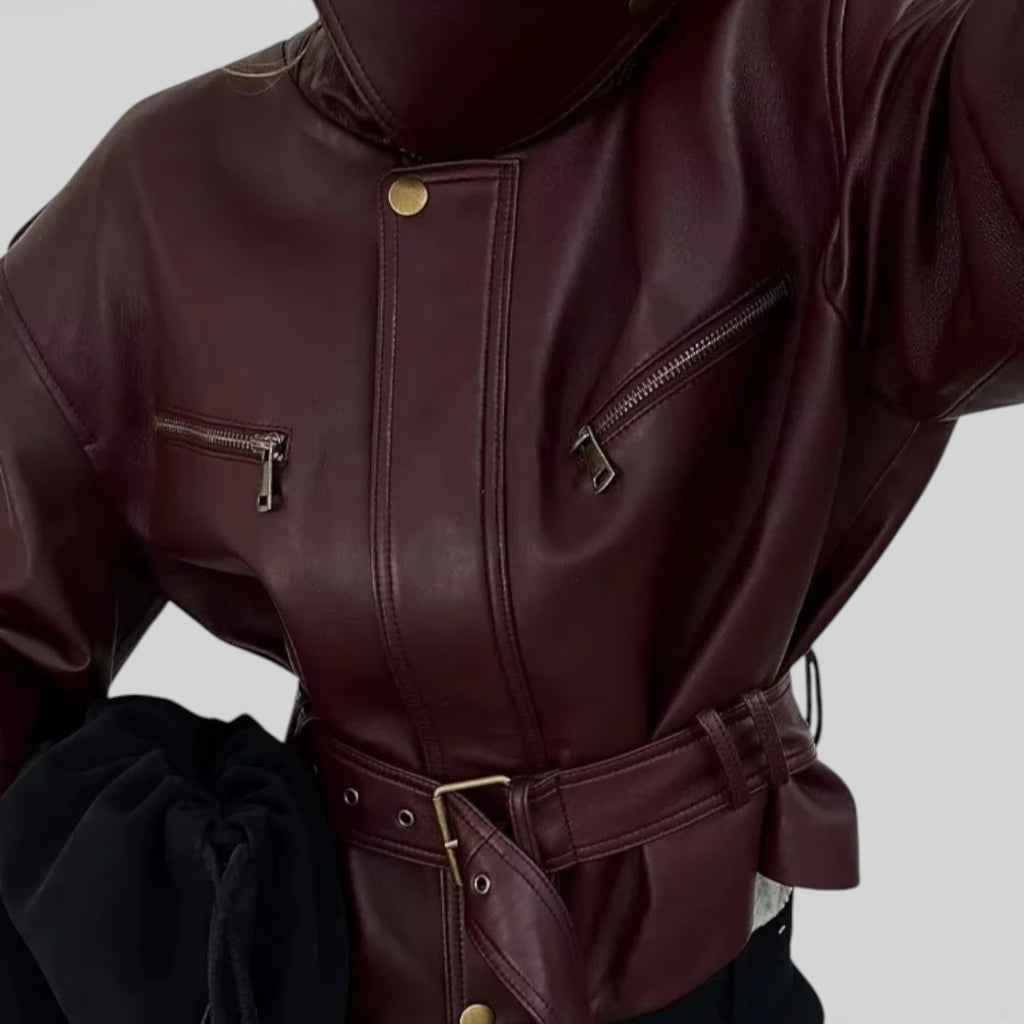 CIVI | Women’s Waist-Cinched Jacket – Heritage Burgundy Elegance